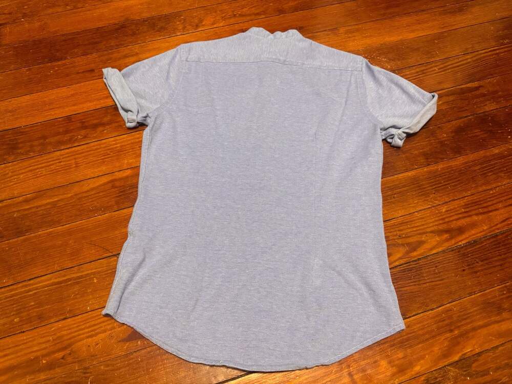 Zara Men's Slim Fit Light Blue Short Sleeve Band Collar Cotton Polo Shirt SIZE L - Picture 2 of 6